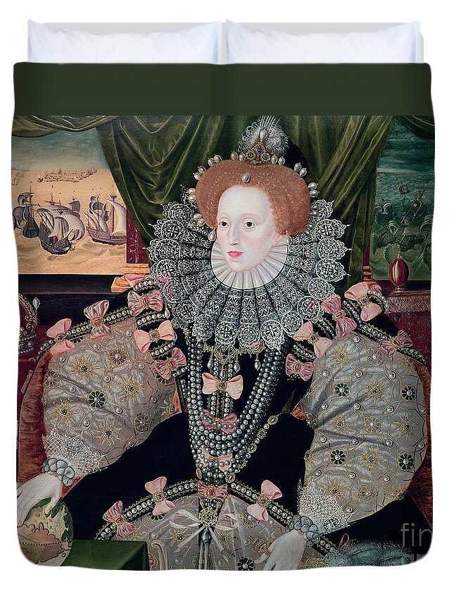 Elizabeth Duvet Cover featuring the painting Elizabeth I Armada Portrait by George Gower