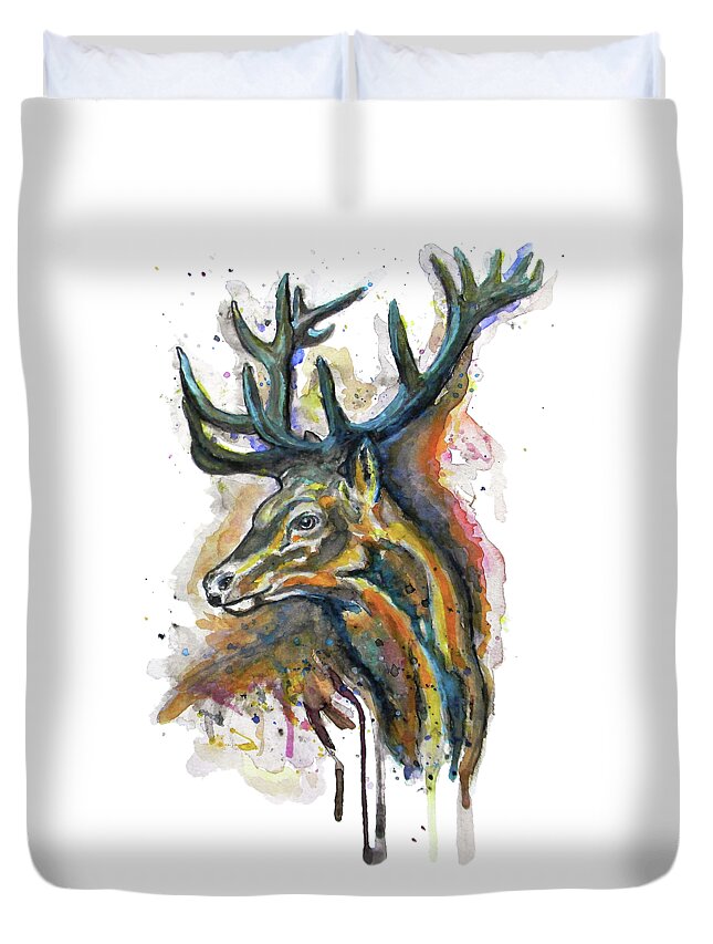 Marian Voicu Duvet Cover featuring the painting Elk Head by Marian Voicu