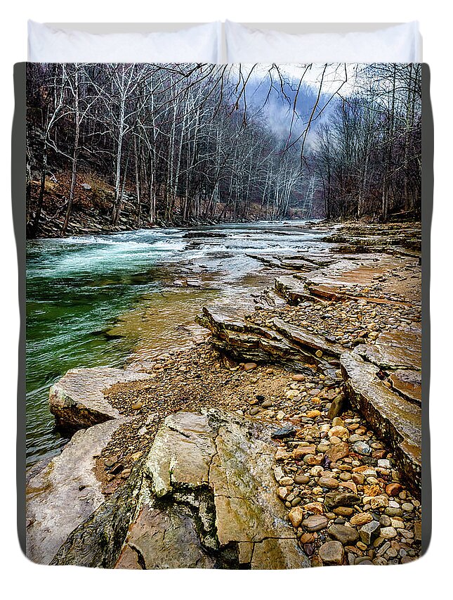 Cherry Falls Duvet Cover featuring the photograph Elk River in the Rain by Thomas R Fletcher