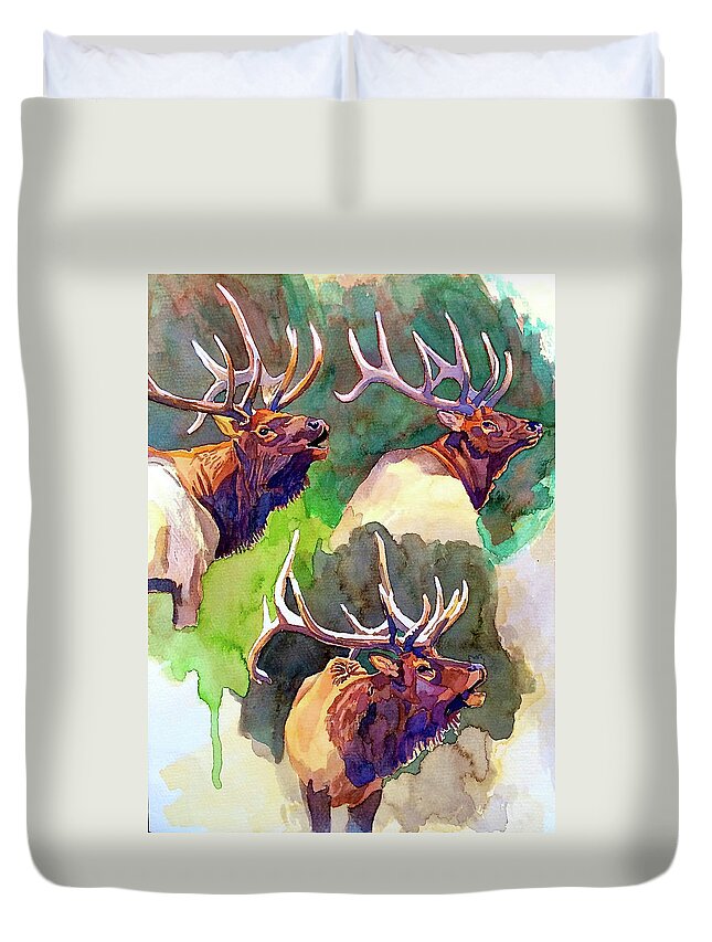 Art Duvet Cover featuring the painting Elk Studies by Dan Miller