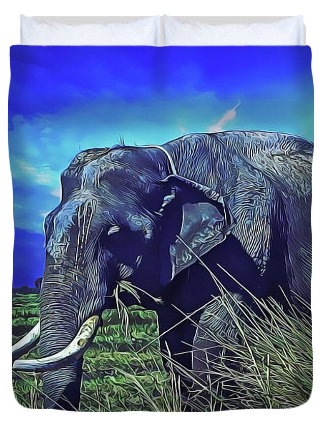 Elephant Duvet Cover featuring the painting Elle by Harry Warrick