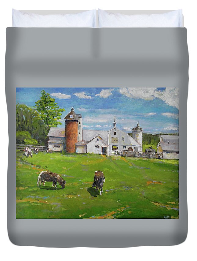Elm Grove Duvet Cover featuring the painting Elm Grove Farm by Susan Esbensen
