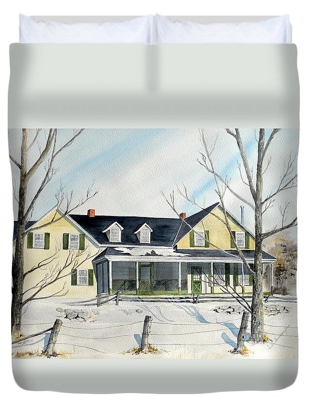 Farm House Duvet Cover featuring the painting Elmridge Farm House by Jackie Mueller-Jones