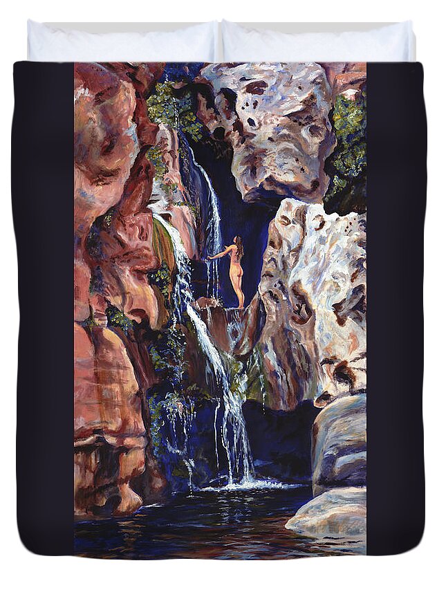 Landscape Duvet Cover featuring the painting Elves Chasm by Page Holland