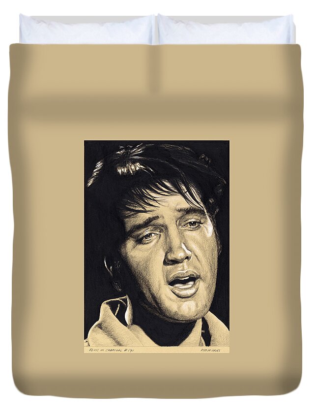 Elvis Duvet Cover featuring the drawing Elvis in Charcoal no.171, No title by Rob De Vries