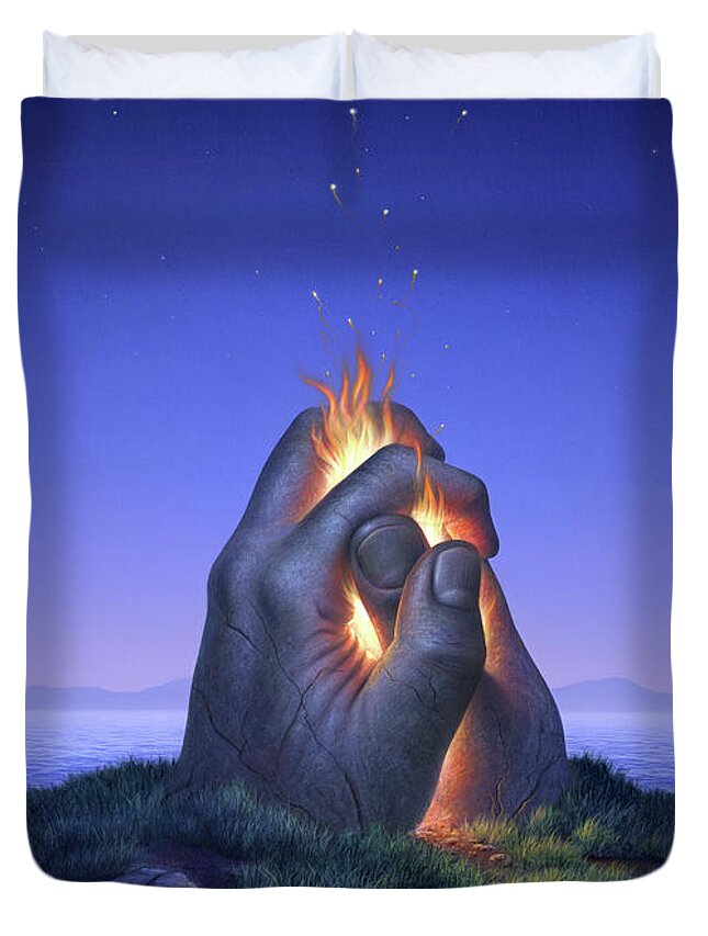 Fire Duvet Cover featuring the painting Embers Turn to Stars by Jerry LoFaro
