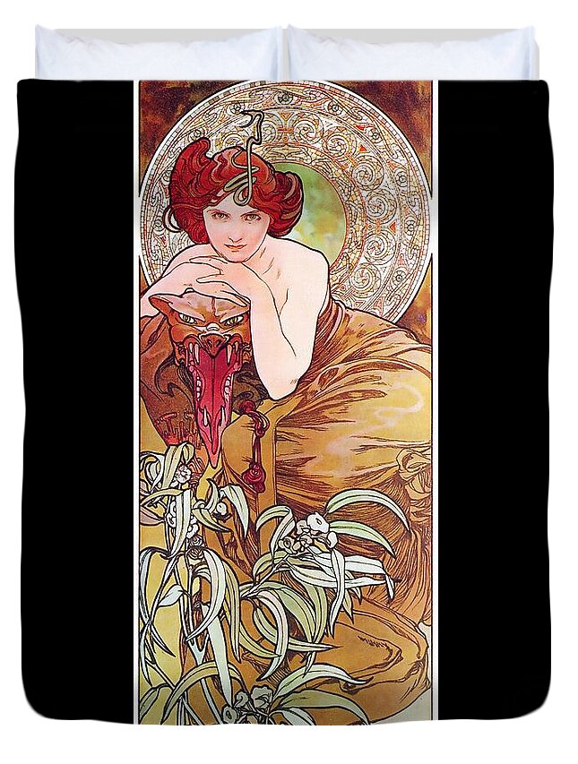 Alphonse Mucha Duvet Cover featuring the painting Emerald by Alphonse Mucha