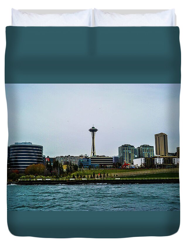 Seattle Duvet Cover featuring the photograph Emerald City by D Justin Johns