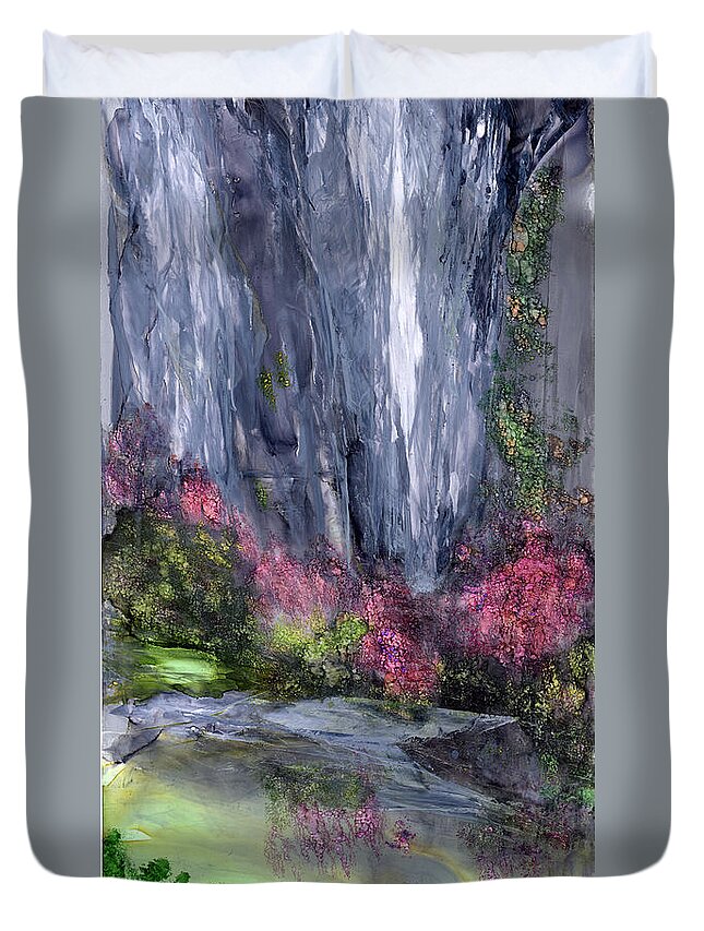 Abstract Landscape Duvet Cover featuring the painting Emerald Grotto by Charlene Fuhrman-Schulz