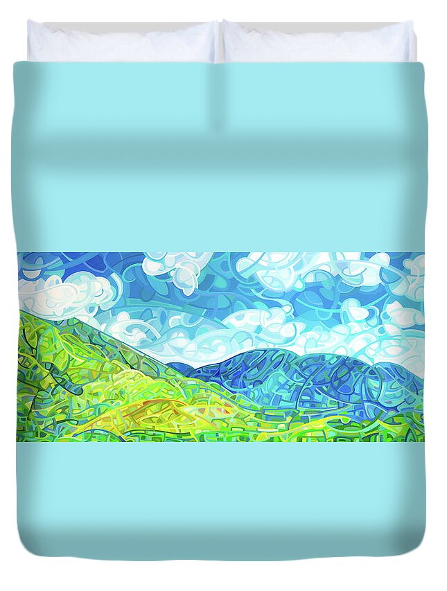 Art Duvet Cover featuring the painting Emerald Moments by Mandy Budan