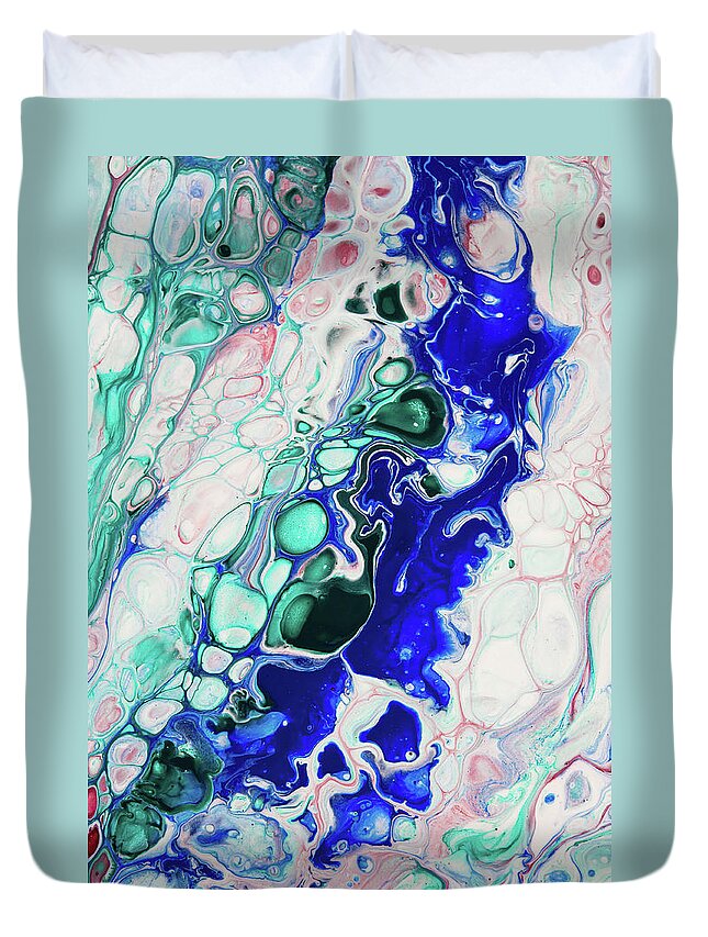 Jenny Rainbow Fine Art Photography Duvet Cover featuring the photograph Emerald, Sapphire and Ruby Fragment 7. Abstract Fluid Acrylic Painting by Jenny Rainbow