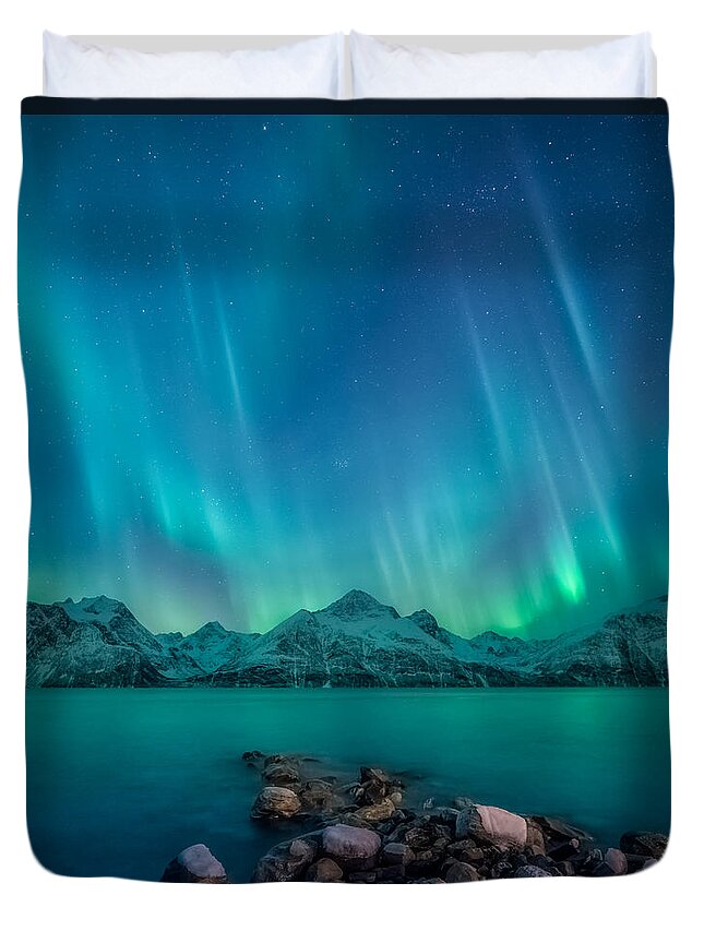 Emerald Duvet Cover featuring the photograph Emerald Sky by Tor-Ivar Naess