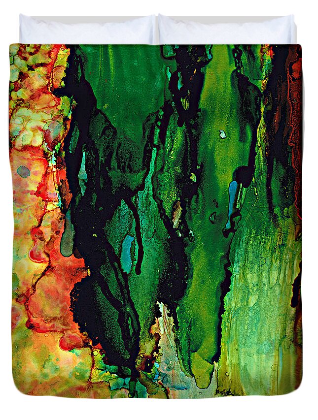 Abstract Duvet Cover featuring the painting Emerald waves by Jolanta Anna Karolska