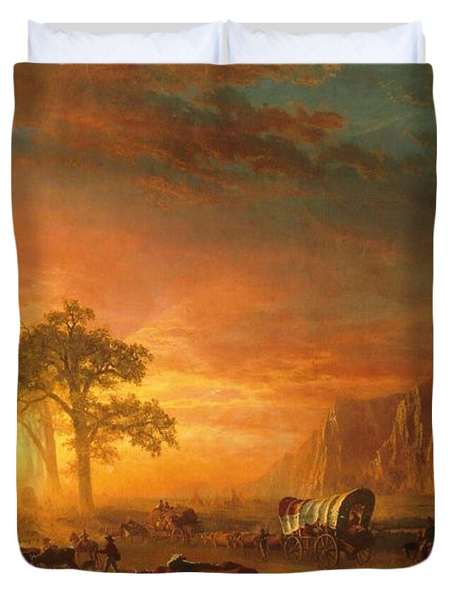 Bierstadt Duvet Cover featuring the painting Emigrants Crossing the Plains - 1867 by Eric Glaser