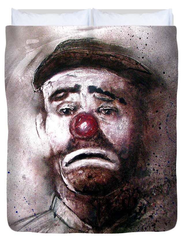 Canvas Prints Duvet Cover featuring the painting Emmit Kelly Clown by Jackie Flaten