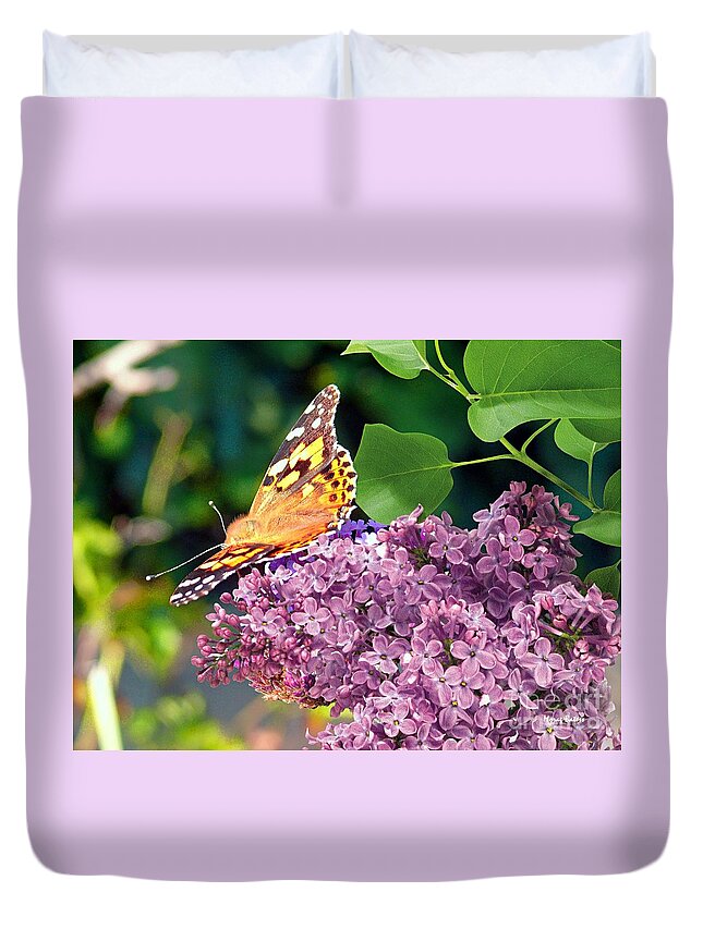 emperor Butterfly Duvet Cover featuring the photograph Emperor Butterfly on Lilac Blossom by Morag Bates