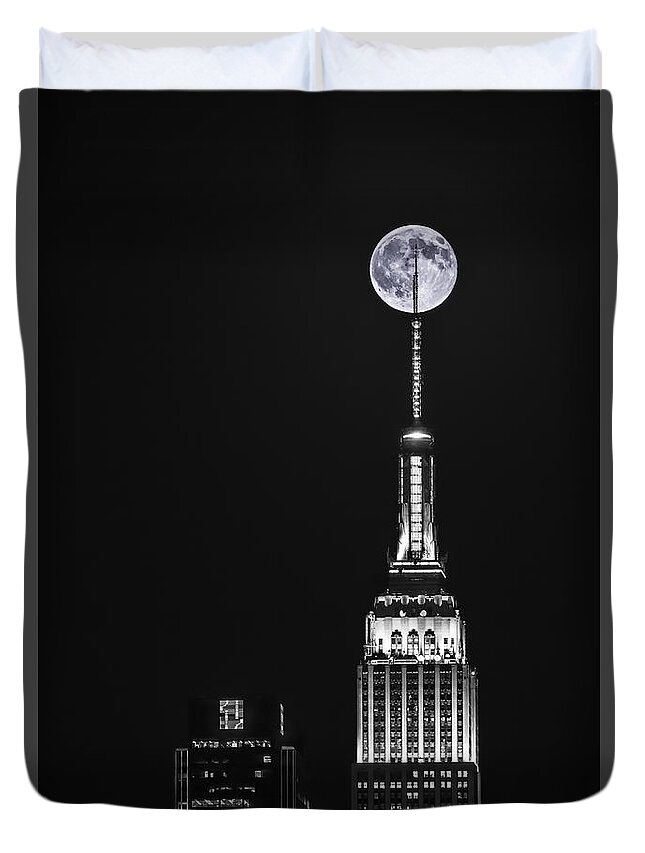 America Duvet Cover featuring the photograph Empire State of Moon by Eduard Moldoveanu