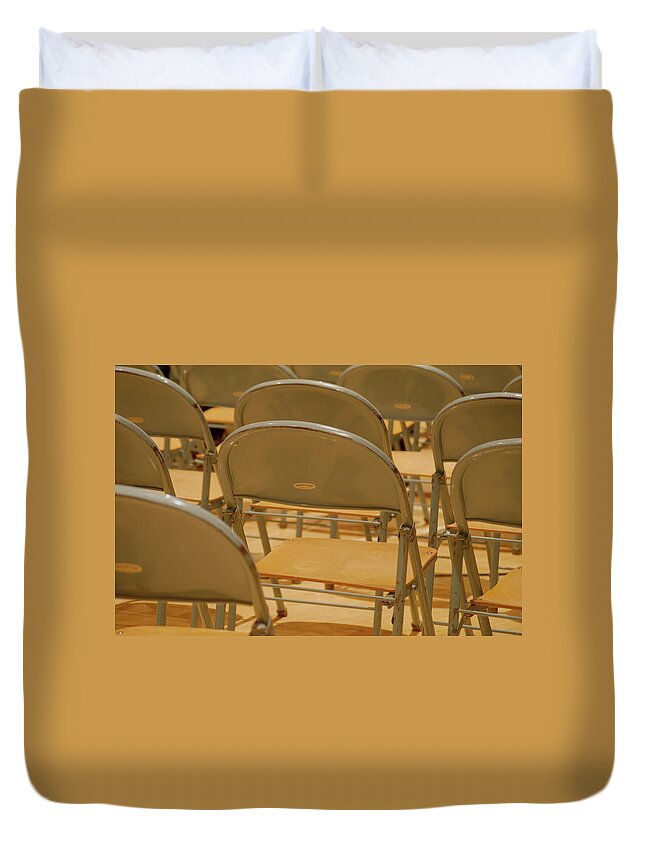Chairs Duvet Cover featuring the photograph Empty by Troy Stapek