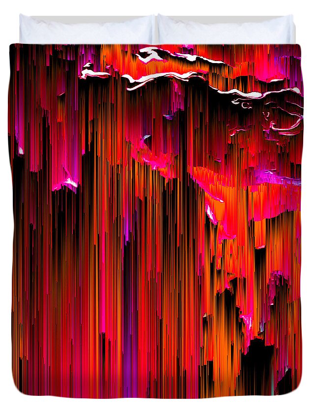 Glitch Duvet Cover featuring the digital art En Rouge - Pixel Art by Jennifer Walsh