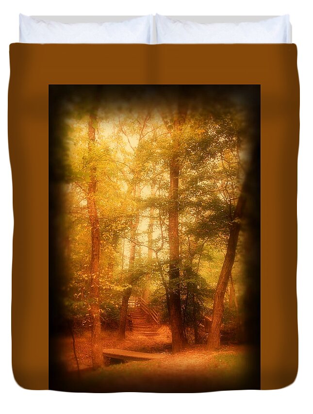 Autumn Duvet Cover featuring the photograph Enchanted Path 2 - Allaire State Park by Angie Tirado