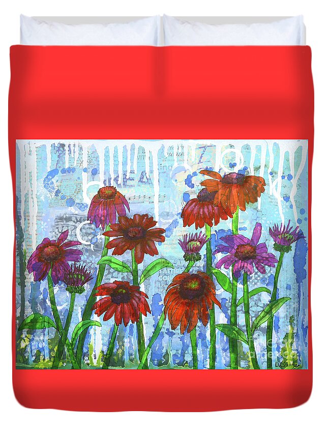 Daisy Duvet Cover featuring the painting Enchanting Echinacea by Lisa Crisman