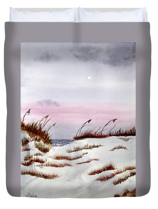 Moon Duvet Cover featuring the painting End of a Perfect Day by Richard Stedman