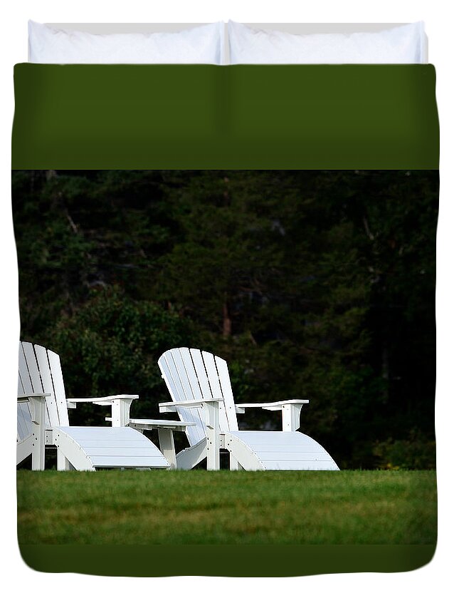 Lawn Chairs Duvet Cover featuring the photograph End of Season I by Richard Ortolano