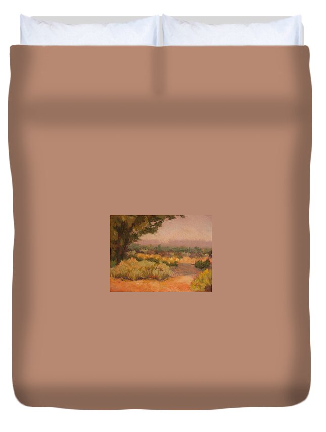 End Of Spain Duvet Cover featuring the pastel End of Spain by Constance Gehring