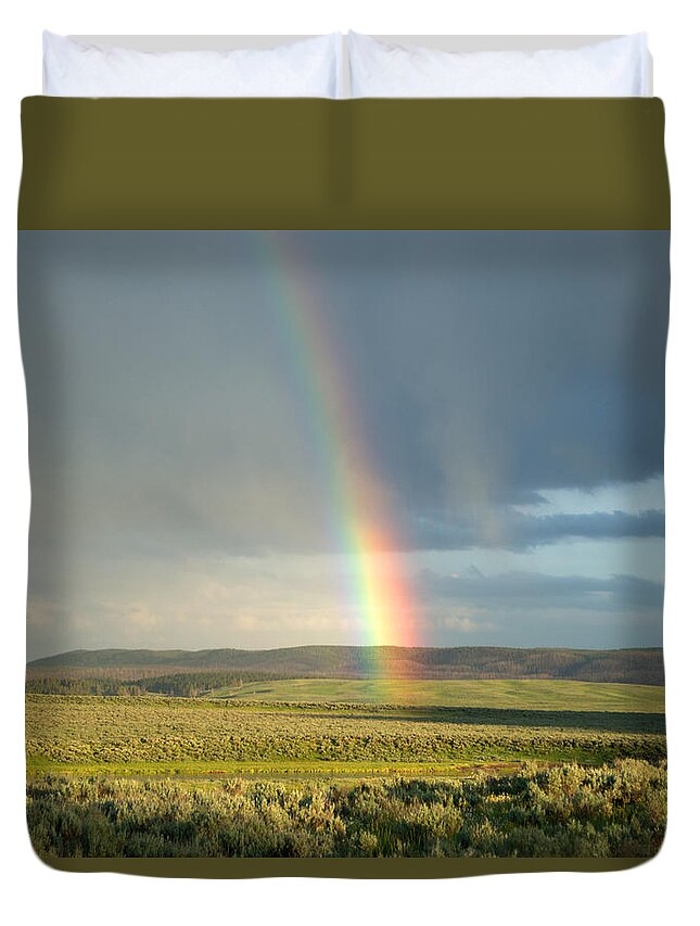  Clouds Duvet Cover featuring the photograph End of the Rainbow by Linda Kerkau