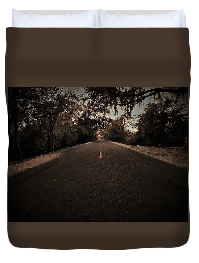 Trees Duvet Cover featuring the photograph End of the Road by Jerry Connally