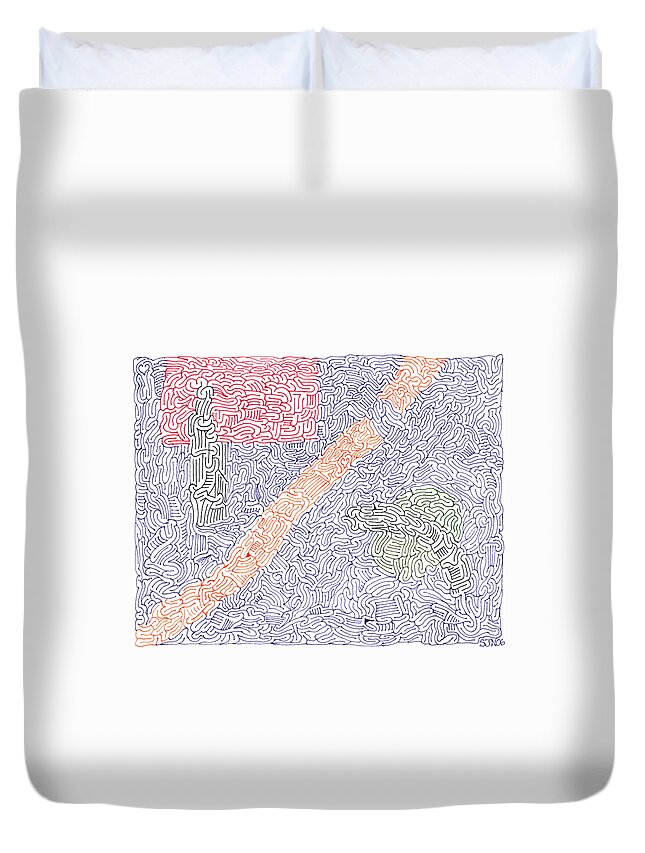 Mazes Duvet Cover featuring the drawing Engage by Steven Natanson