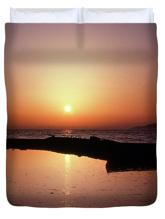 Abstract Duvet Cover featuring the photograph English Bay Sunset by Lyle Crump