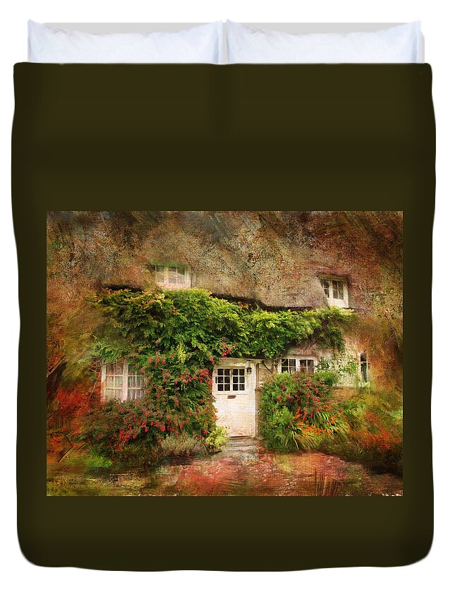 Thatched Duvet Cover featuring the photograph English Thatched Cottage on the Isle of Wight by Carla Parris