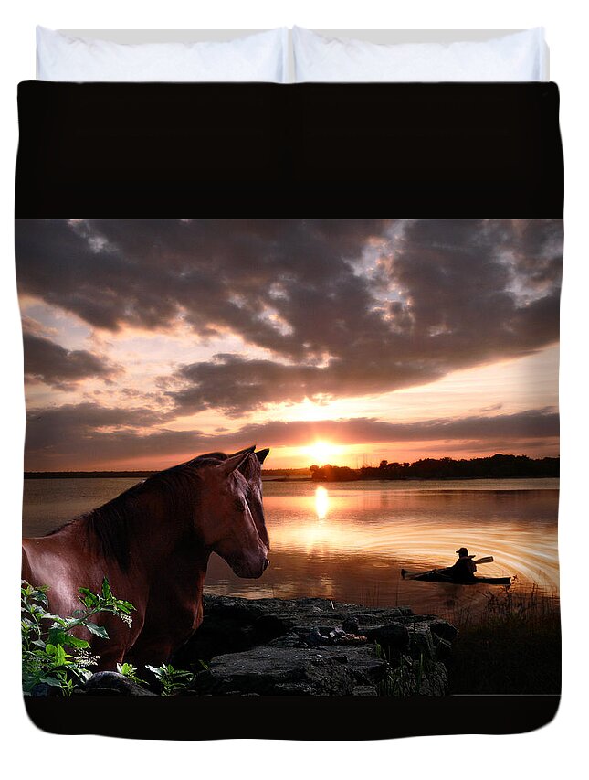 Horse Duvet Cover featuring the photograph Enjoying the Sunset by Michele A Loftus