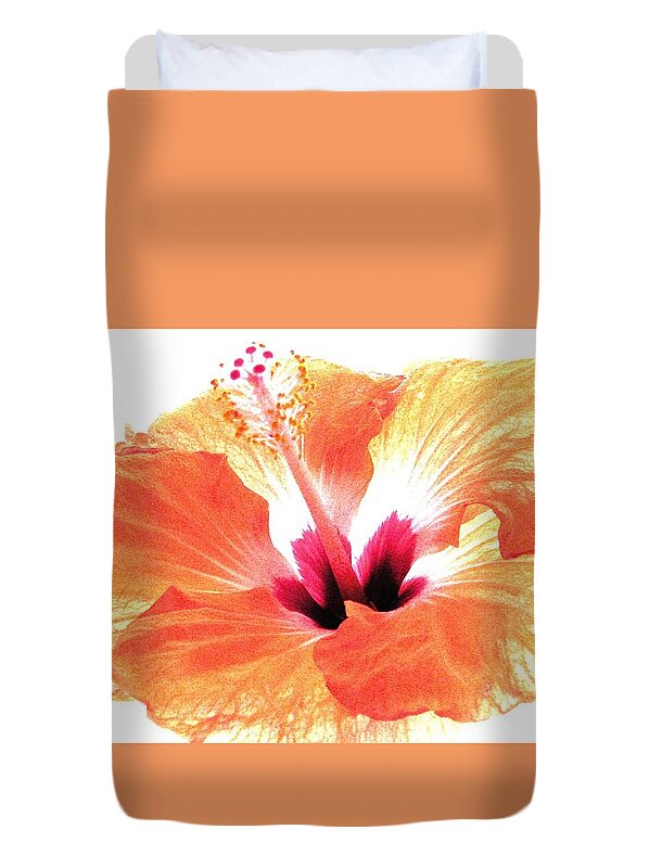 Orange Hibiscus Duvet Cover featuring the photograph Enlightened by Angela Davies