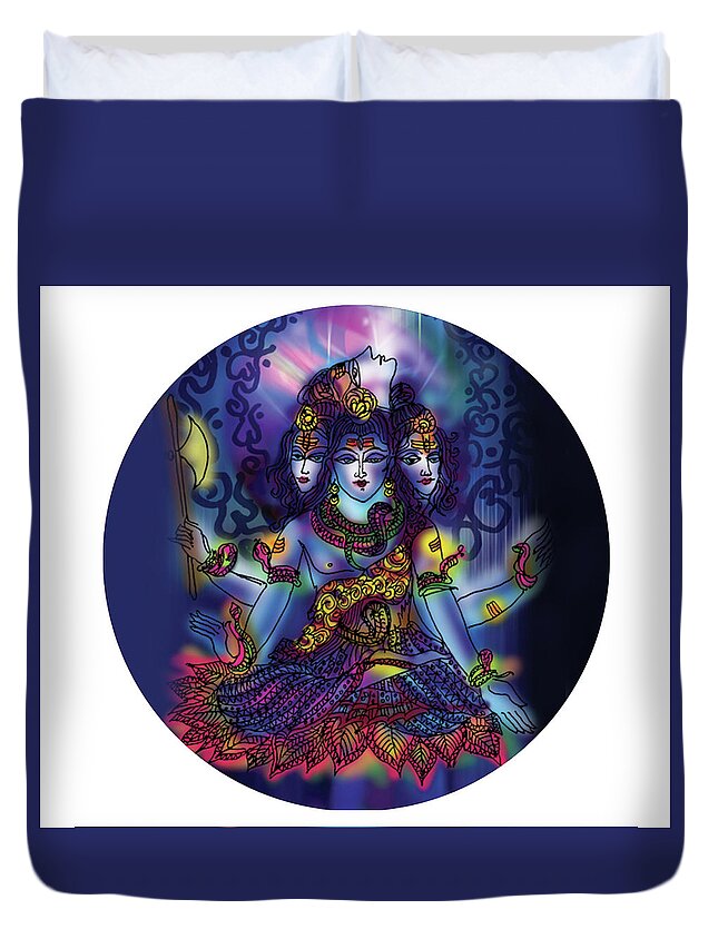 Shiva Duvet Cover featuring the painting Enlightened Shiva by Guruji Aruneshvar Paris Art Curator Katrin Suter