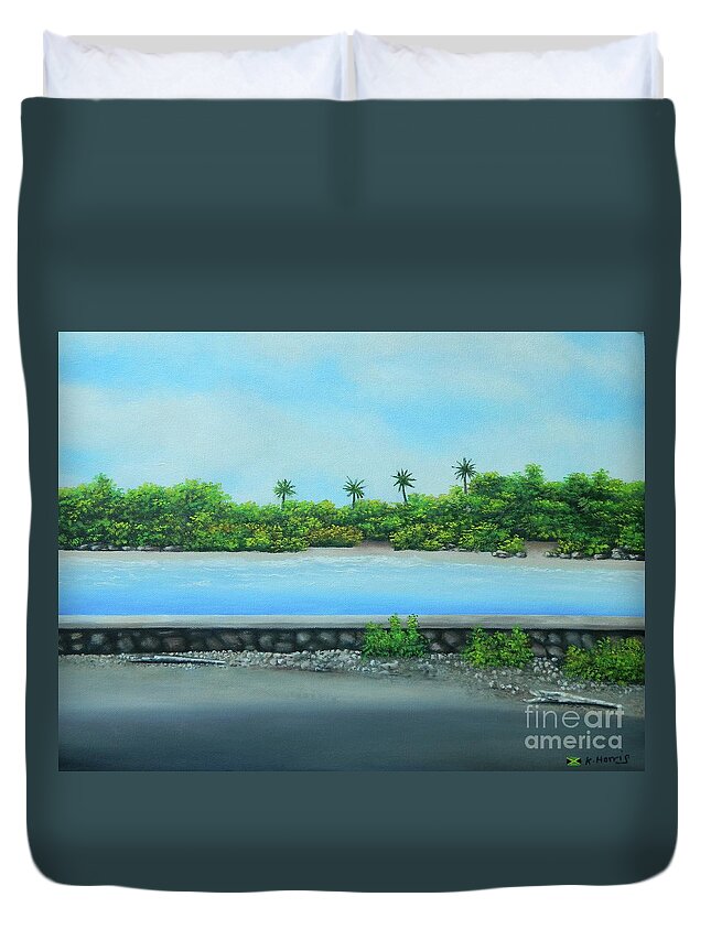 Jamaica Landscape Duvet Cover featuring the painting En route To The Beach by Kenneth Harris