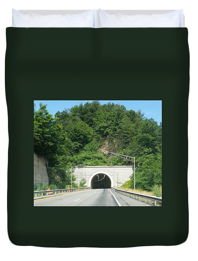 Tunnel Duvet Cover featuring the photograph Entering by Ali Baucom