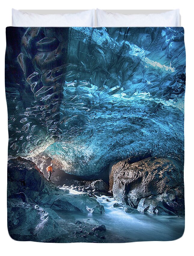 Peter Svoboda Duvet Cover featuring the photograph Entering the ice cave by Peter Svoboda