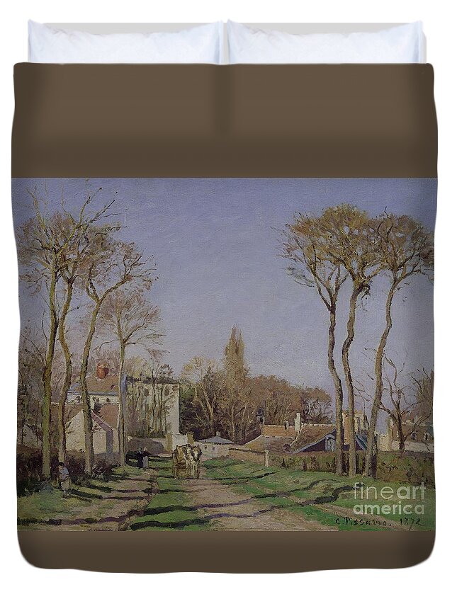 French Country Duvet Cover featuring the painting Entrance to the Village of Voisins by Camille Pissarro
