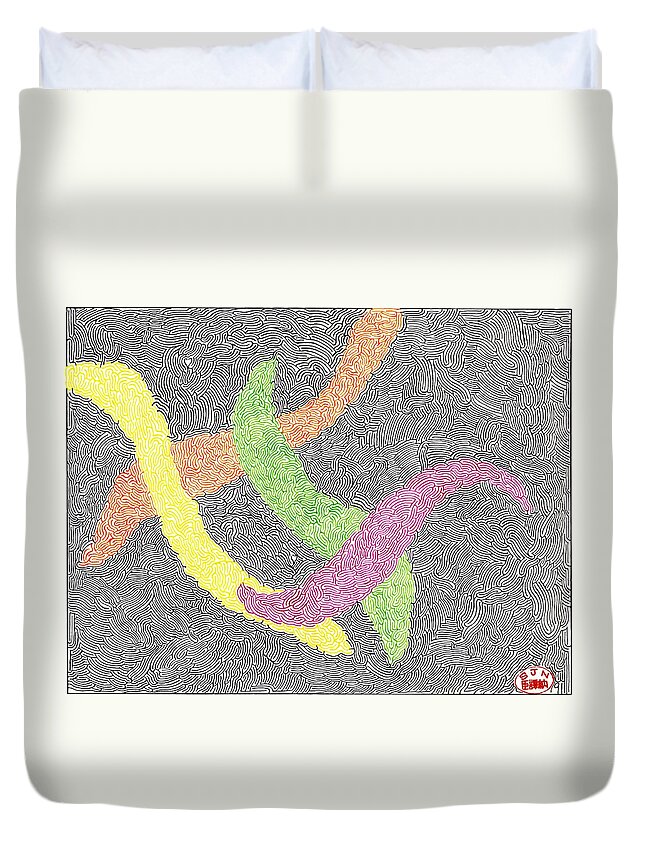 Mazes Duvet Cover featuring the drawing Entwined by Steven Natanson