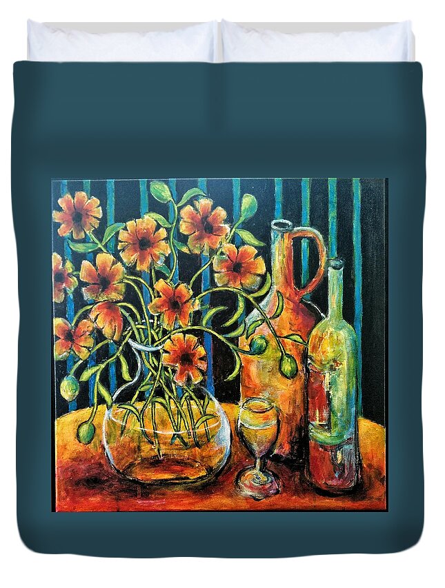 Poppy Duvet Cover featuring the painting Entwining poppies by Jeremy Holton