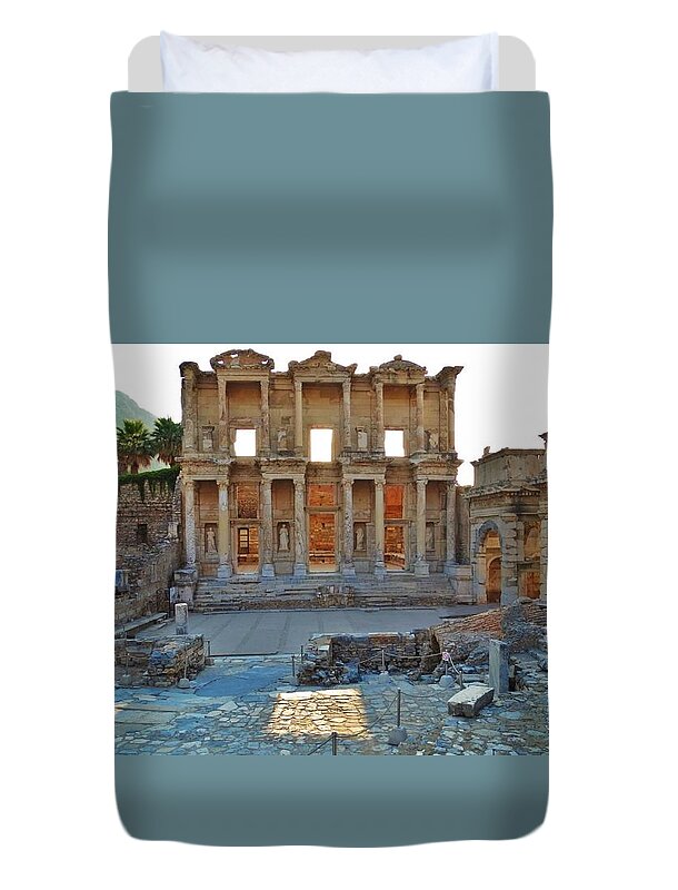 Ephesus Library Duvet Cover featuring the photograph Ephesus Library by Lisa Dunn