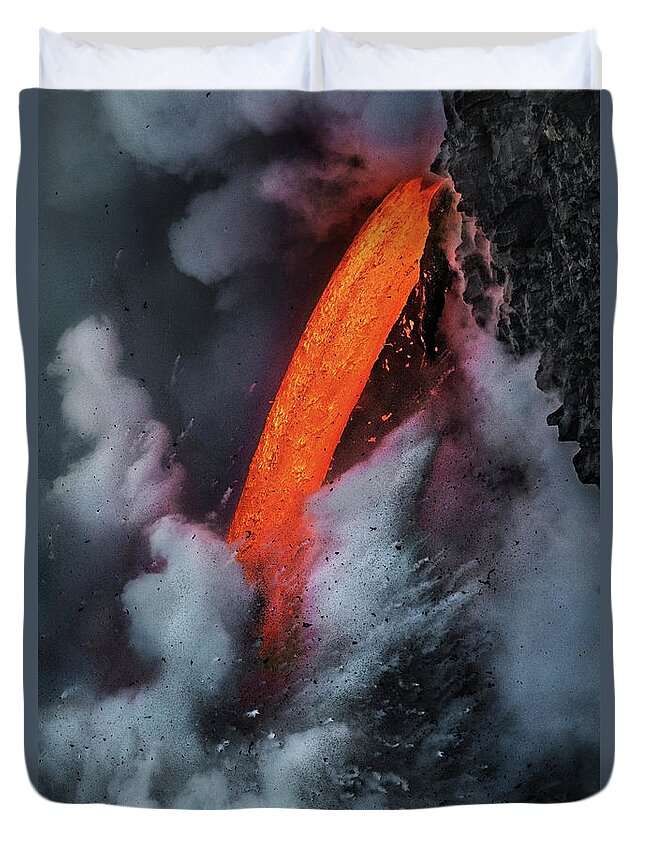 Lava Duvet Cover featuring the photograph Epic Battle Between Lava and the Sea by Roman Kurywczak