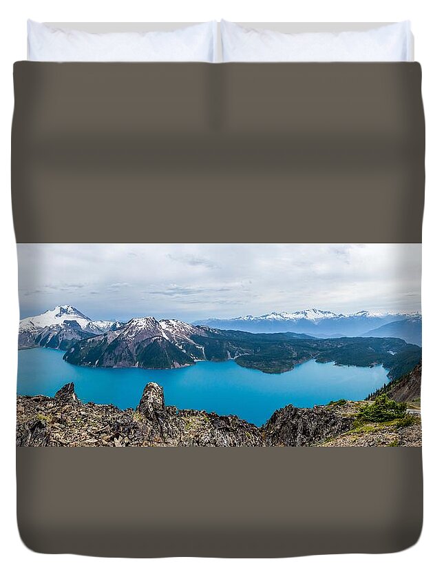 #camping #garibaldi Lake #hiking #sea To Sky #squamish #squamish-lillooet Regional District #vancouver #weekend #whistler #whistler Resort Municipality #bc #black Tusk #blue #canada #clouds #glacier #lake #mountain #mountains #sky #snow #summer #travel #tree #vancouver #water #winter Nature Duvet Cover featuring the photograph Epic Lake by Keenan Ngo