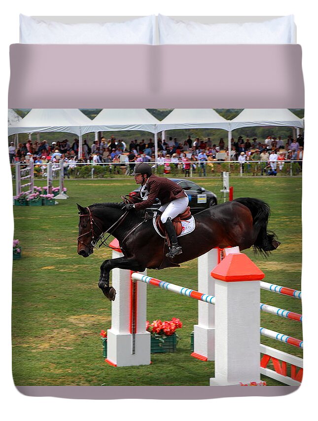 Events Duvet Cover featuring the photograph Equestrian Jumping by Robert McKinstry