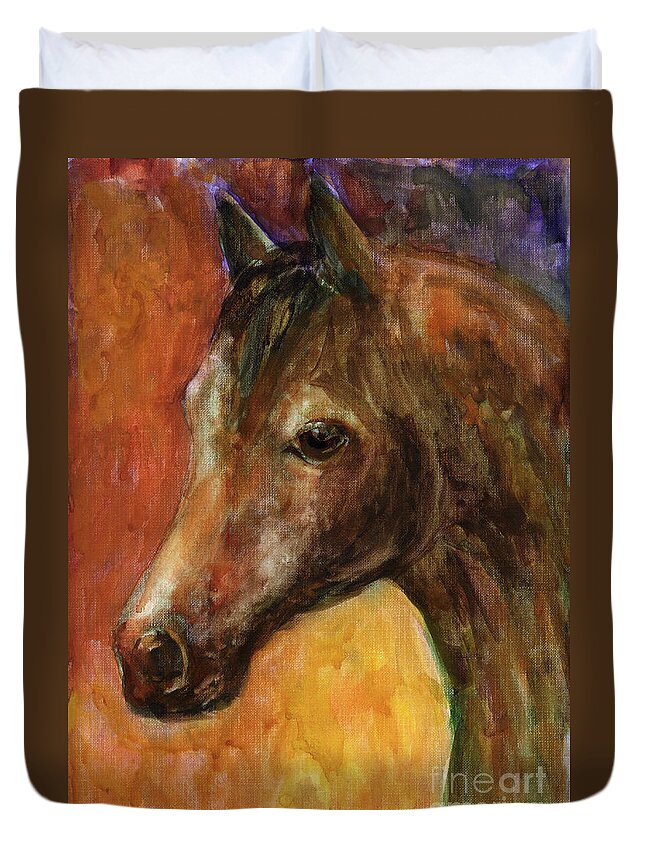 Equine Painting Duvet Cover featuring the painting Equine Horse painting by Svetlana Novikova