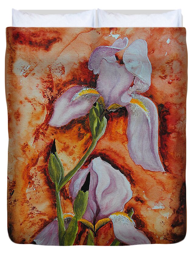 Iris Duvet Cover featuring the painting Erie Irises by Vallee Johnson