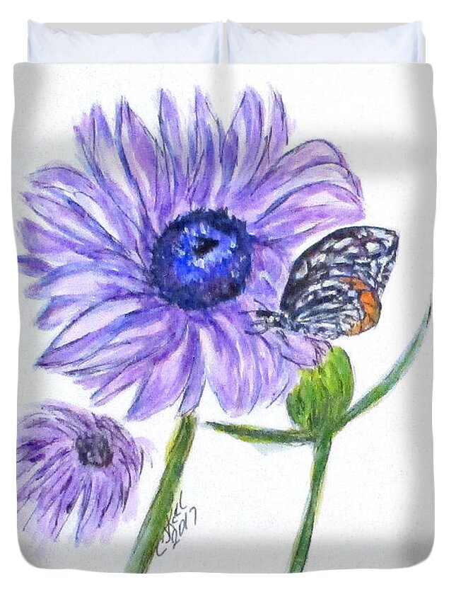 Butterfly Duvet Cover featuring the painting Erika's Butterfly Three by Clyde J Kell