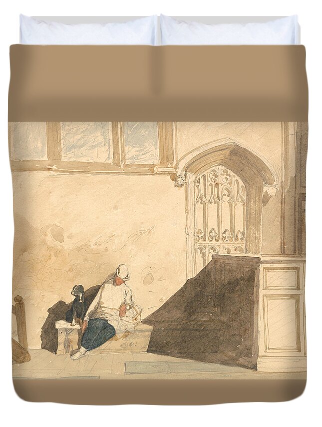 John Sell Cotman Duvet Cover featuring the painting Errand Boy Asleep in a Church by John Sell Cotman